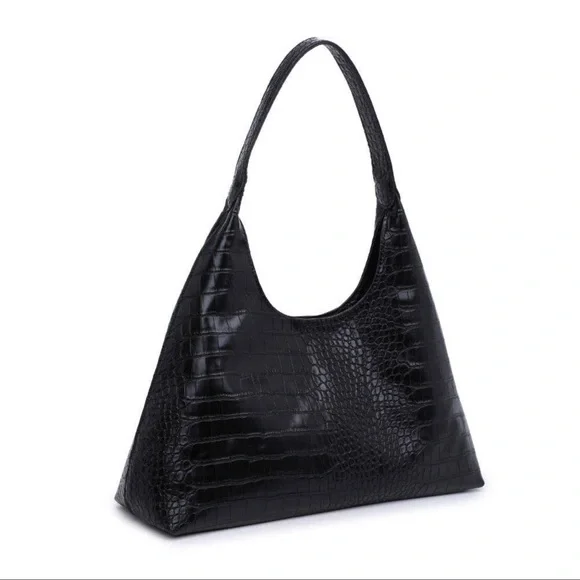 NWT Black Vegan Leather Croc Design Hobo - Picture 5 of 8